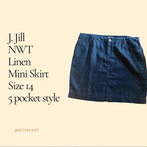 💼Dark Blue, Linen, Mini Skirt, J.Jill NWT - Picture 1 of 7